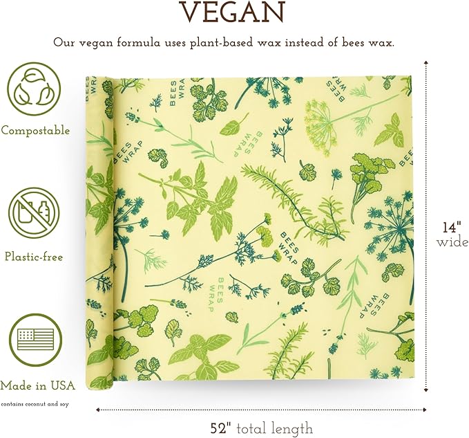 Bee's Wrap Beeswax Wraps for Food - Cut to Size 14x52" Beeswax Wrap Roll - Plastic Free Made in USA Reusable Natural Food Wrap - Herb Garden - Image 2