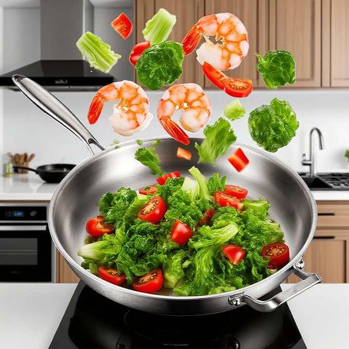 DELARLO Tri-Ply Stainless Steel Pan, 18/10 Frying Pan, Oven Safe Up to 600°F, Nontoxic Cookware, Compatible with All Cooktops Skillet, Durable, Fast Even Heat Fry Pan,Large 14.2 Inch Frying Pan - Image 7
