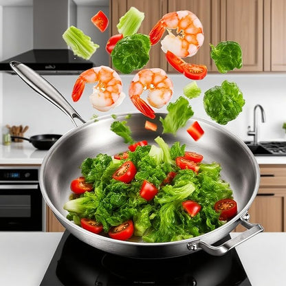 DELARLO Tri-Ply Stainless Steel Pan, 18/10 Frying Pan, Oven Safe Up to 600°F, Nontoxic Cookware, Compatible with All Cooktops Skillet, Durable, Fast Even Heat Fry Pan,Large 14.2 Inch Frying Pan - Image 7