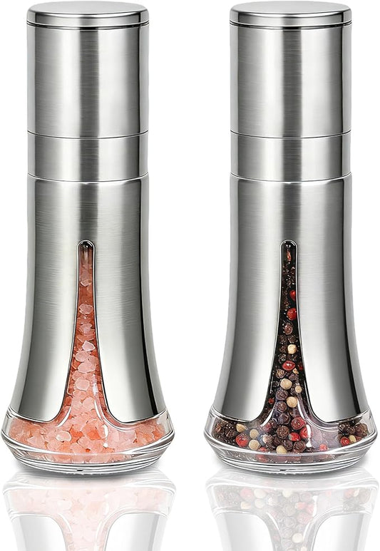 Aelga Salt and Pepper Grinder Set - Manual Pepper Mill with Adjustable Coarseness, Stainless Steel & Glass Salt Grinder Refillable for Kitchen & Dining Table by Aelga