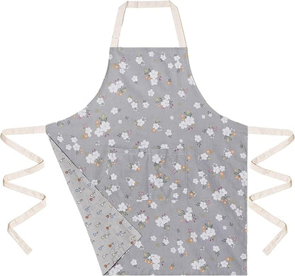 Aoomzoon Kitchen Aprons for Women with 2 Pockets,Double Sided Vintage Adjustable Apron for Gardening Cooking Arting Painting - Image 2