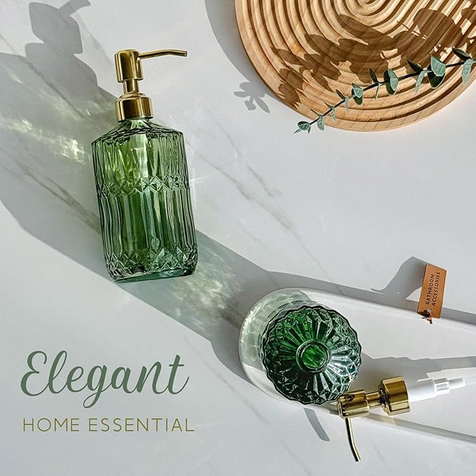 JASAI 18Oz Green Glass Soap Dispenser with Gold Rust Proof Pump, Refillable Kitchen soap Dispenser for Dish Soap, Soap Dispenser Bathroom for Hand soap, Lotion, Body Wash. - Image 5