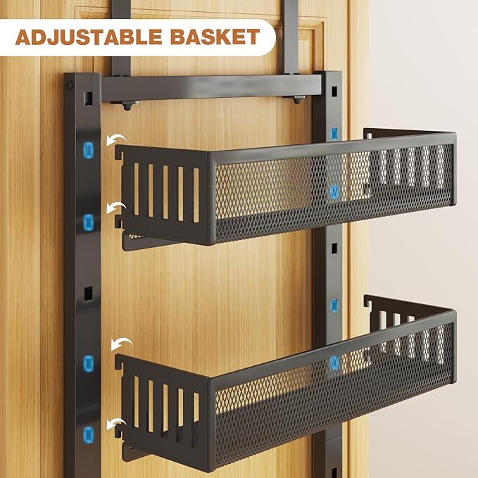 Pantry Door Organizers and Storage, 8-Tier Large Metal Heavy-Duty Frame Over the Door Spice Rack, 2 in 1 Wall-Mounted or Hanging shelf for Kitchen, Bathroom, Laundry Room, Bedroom, Closet &Nursery - Image 8