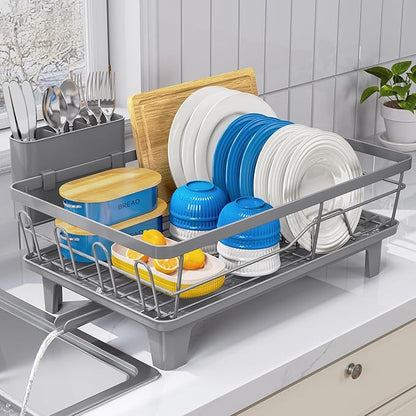 Urackify Dish Drying Rack for Kitchen Counter, Sink Dish Rack with Drainboard 12.2" W x 16.5" L, Large Dish Drainer with Cutlery Holder, Home Countertop Plate Dryer Storage Rack, Gray - Image 7