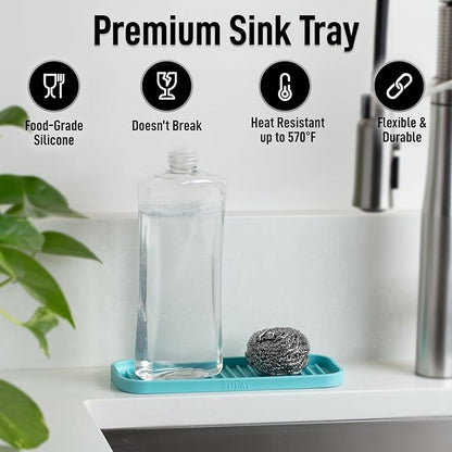 Zulay Kitchen (9x3.5) Silicone Sponge Holder for Kitchen Sink - Flexible Multipurpose Soap Tray Sponge Holder - Sink Organizer Tray for, Bathroom, Makeup, Trinkets & More (Aqua Sky) - Image 2