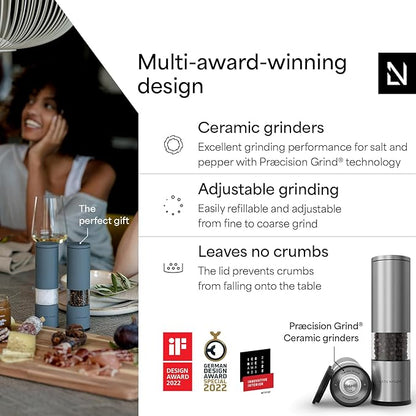 LARS NYSØM Salt and Pepper Grinder Set Manual, Stainless Steel Salt and Pepper Mills with Adjustable Ceramic Grinder I Design Spice Shakers (Stainless Steel) - Image 2