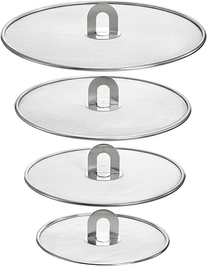 Nicunom 4 Pack Splatter Screen for Frying Pan, 13", 11.5", 10", 8" Stainless Steel Grease Splatter Guard with Fold Flat Knob, Kitchen Oil Splatter Guard Set for Safe Cooking by Nicunom