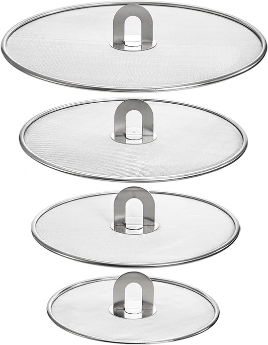 Nicunom 4 Pack Splatter Screen for Frying Pan, 13", 11.5", 10", 8" Stainless Steel Grease Splatter Guard with Fold Flat Knob, Kitchen Oil Splatter Guard Set for Safe Cooking by Nicunom