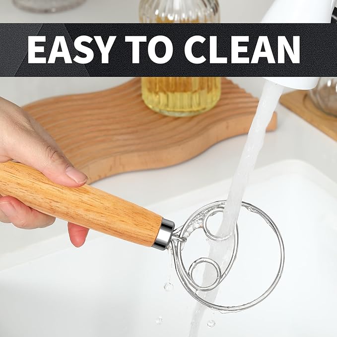 Danish Dough Whisk Stainless Steel Wooden Handle for Sourdough Bread Pastry and Pizza Baking - Image 5