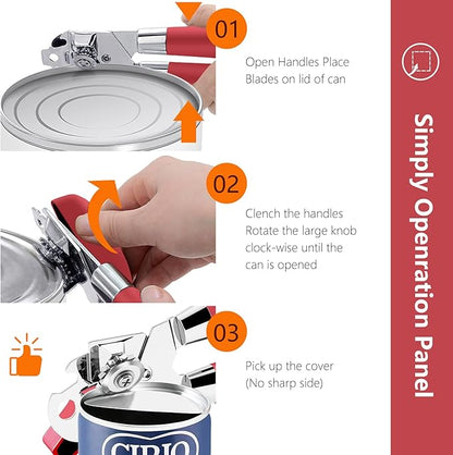 Can Opener,Professional 3-In-1 Multifunctional Manual Can Openers Bottle Opener,Kitchen Durable Stainless Steel Heavy Duty Can Opener Smooth Edge for Kitchen Seniors Friendly - Image 6