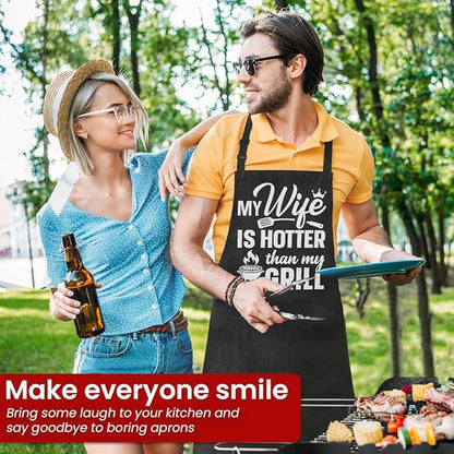 SANDJEST Funny Mens Aprons with Pockets for BBQ Grilling Cooking Grandpa Husband Apron for Birthday Christmas Father's Day