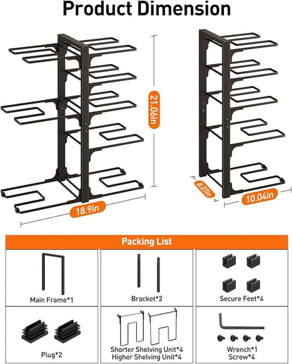ORDORA Pots and Pans Organizer under Cabinet, 20.8" Height Heavy Duty 120LBS Pots Pans Organizer Rack for Cabinet 8-Tier Adjustable for Big Stockpots, Dutch Oven, Cast-iron Pan, Heavy Cookware, Bronze - Image 3
