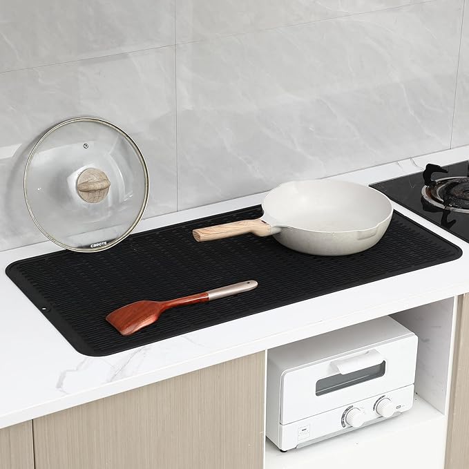 MicoYang Silicone Dish Drying Mat for Multiple Usage,Easy clean,Eco-friendly,Heat-resistant Silicone Mat for Kitchen Counter or Sink,Refrigerator or Drawer Liner Black 5XL 36inches x 18inches - Image 8