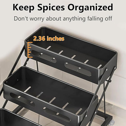 Ceetug 3 Tier Foldable Spice Rack for Countertop Iron Kitchen Seasoning Organizer for Cabinet, Black - Image 6