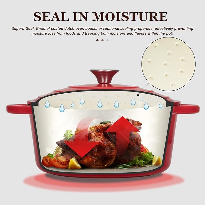 Overmont 5.5QT Enameled Cast Iron Dutch Oven with Lid Cookbook Heavy-Duty Casserole with Dual handles for Braising, Stews, Roasting, Sourdough Baking - Image 7