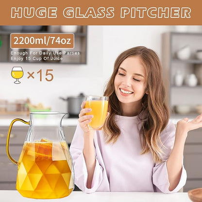 Yirilan Glass Pitcher, 2.2 Liter Water Pitcher With Lid,Iced Tea Pitcher for Fridge,Carafe With Lid, Glass Water Jug For Juice, Milk, Cold Or Hot Beverages, 2 Quart - Image 6