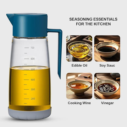 Olive Oil Dispenser Bottle for Kitchen with Leakproof and Dust Cover, Auto-Open & Close Glass Olive Oil Bottle with Non-Slip Bottom 600ml Cooking Oil and Vinegar Cruet Dispenser (Black)