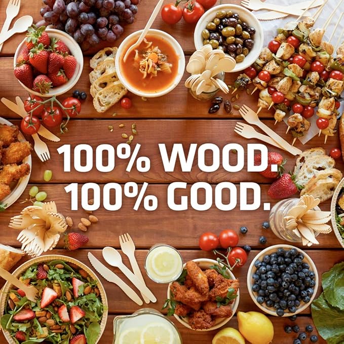 Disposable Wooden Cutlery Set - 100% Home Compostable - 2000 Spoons 6.5", Bamboo Utensils Alternative, Eco-Friendly, Organic, Sustainable and Carbon Neutral Certified - Image 6