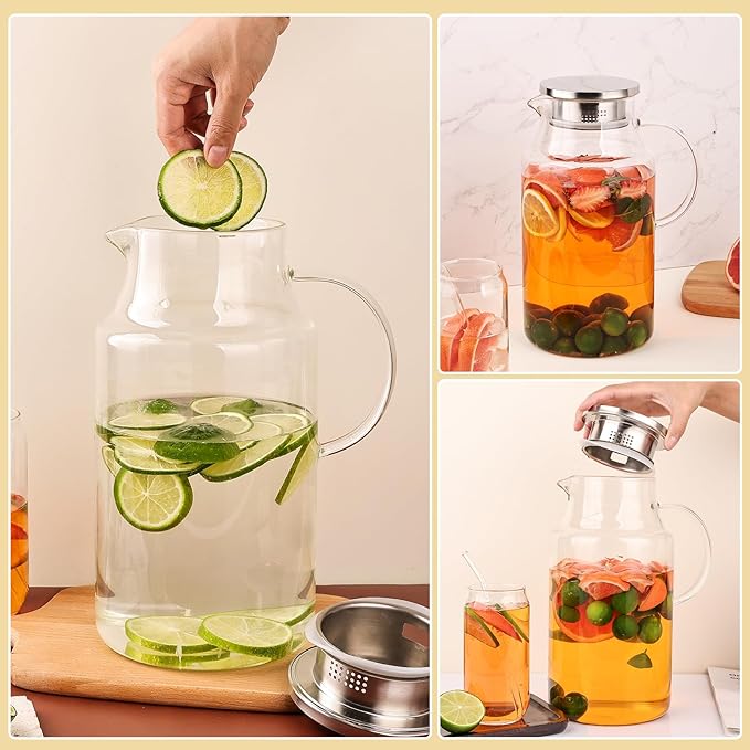 128oz Glass Pitcher with Lid,1 Gallon Glass Water Pitcher Hot/Cold Water Jug, 3.7LJuice and Iced Tea Beverage Carafe with Lid - Image 4
