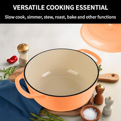 Premium Enameled Cast Iron Dutch Oven for Bread Baking | Non-Stick 5.5QT Oval Bread Oven with Lid | Perfect for Sourdough, Loaf, and Artisan Baking (Round Orange, 5.5 QT)