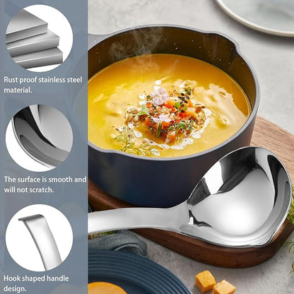 2Pcs Soup Ladle, Soup Spoons Stainless Steel 304 with Pour Spout, Large Ladle Spoon Cooking Utensils Ladles for Serving Metal Ladle Gravy Punch