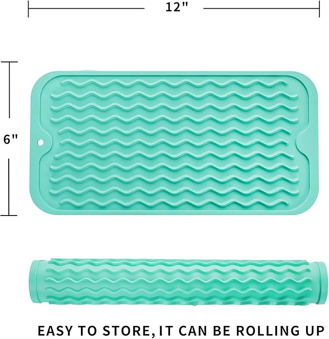 MicoYang Silicone Dish Drying Mat for Multiple Usage,Easy clean,Eco-friendly,Heat-resistant Silicone Mat for Kitchen Counter or Sink,Refrigerator or Drawer Liner Mint S 12 inches x 6 inches - Image 2