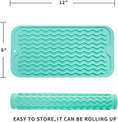 MicoYang Silicone Dish Drying Mat for Multiple Usage,Easy clean,Eco-friendly,Heat-resistant Silicone Mat for Kitchen Counter or Sink,Refrigerator or Drawer Liner Mint S 12 inches x 6 inches - Image 2