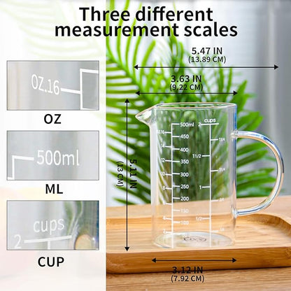 77L Glass Measuring Cup, [Insulated handle, V-Shaped Spout], High Borosilicate Glass Measuring Cup for Kitchen or Restaurant, Easy To Read, 500 ML (0.5 Liter, 2 Cup) - Image 5