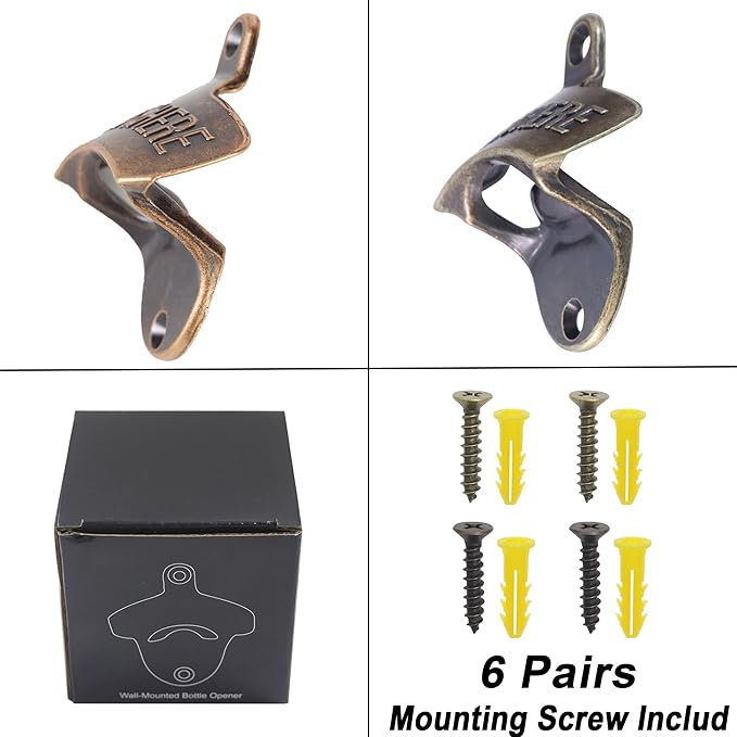 Old Fashioned Wall Mount Beer Opener Stainless, Antique Copper Bronze Soda Bottle Cap Opener Screw in Wall (6 PCS)