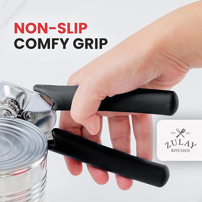 Zulay Kitchen Heavy Duty Stainless Steel Manual Can Opener – Ergonomic Soft Grip Handles, Smooth Edge Cutting Wheel & Large Built In Bottle Opener – Easy Turn Knob for Effortless Use - Black - Image 5