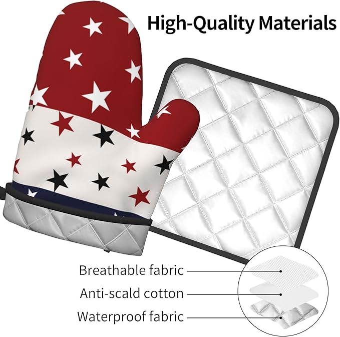 Red White and Blue Oven Mitts and Pot Holders Sets Patriotic American Flag StripedKitchen Mitts 4th of July Hot Pads for Cooking BBQ Baking Grilling - Image 4