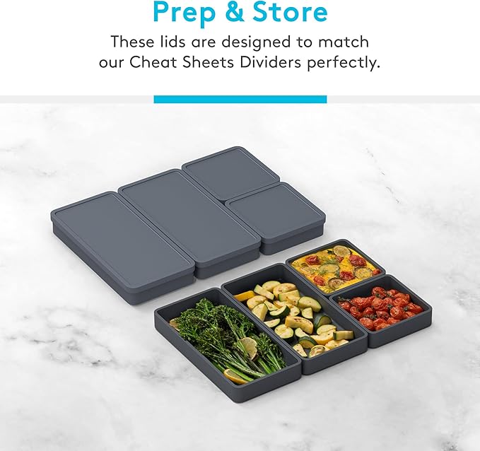 Cheat Sheets Lids - Silicone Bakeware Lid for Prepd Modular Sheet Pan Dividers - 4 Nonstick, Oven, Microwave, Dishwasher, Fridge & Freezer-Friendly Sheet Pan Divider Lids for Cooking & Storage