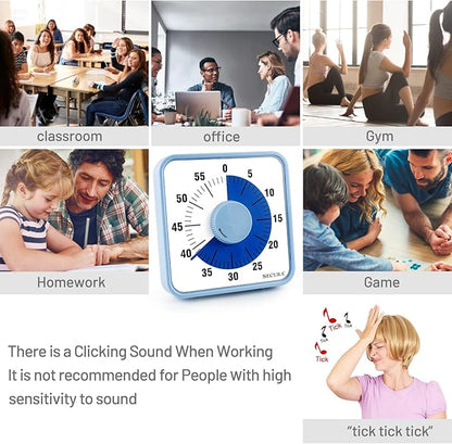 Secura 60-Minute Visual Countdown Timer, 7.5-Inch Oversize Classroom Visual Timer for Kids and Adults, Durable Mechanical Kitchen Timer Clock with Magnetic Backing (Navy Blue) - Image 4