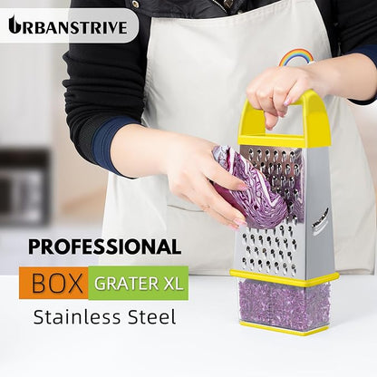 Urbanstrive Cheese Grater With Container, Professional Cheese Grater with Handle, Stainless Steel Graters for Kitchen Handheld, Box Grater with 4 Sides for Vegetables, Ginger, Potatoes (Yellow) - Image 5
