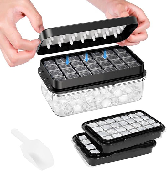Ice Cube Tray with Lid and Bin, PHINOX 56 pcs Ice Trays for Freezer, Ice Cube Trays for Freezer with 2 trays, Container, Lid & Ice Scoop, BPA Free, Black by PHINOX