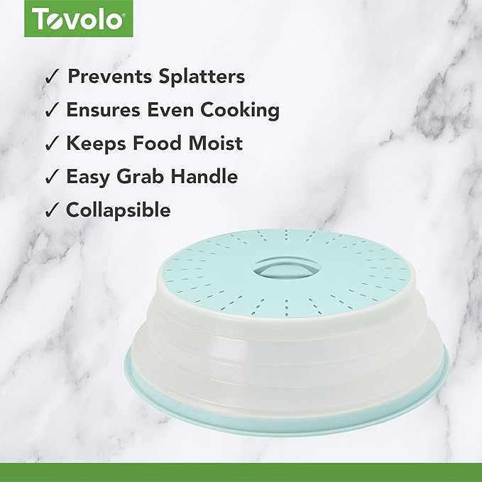 Tovolo Large Microwave Splatter Cover Blue Haze 13 inch Collapsible Silicone Splatter Cover for Extra Large Microwaves, Dishwasher Safe Vented Plate Guard BPA Reheating Cover for Food - Image 3