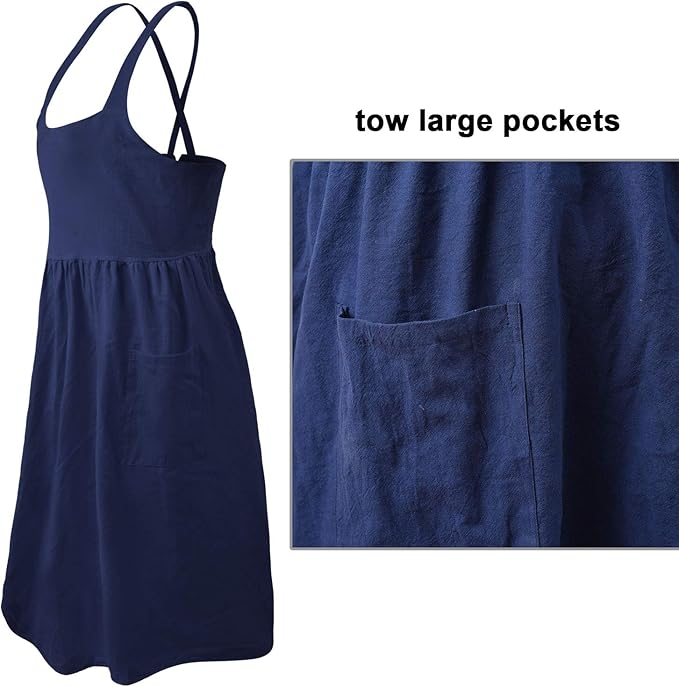 Uaussi Cotton Linen Apron Cross Back Work Apron for Women with Pockets Pinafore Dress X Cross Halter Apron for Chef Gardening - Image 2