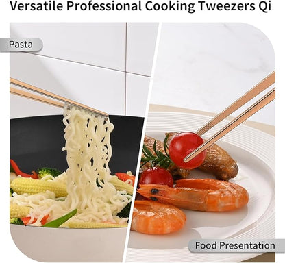 DEHOV 12 Inch Stainless Steel Kitchen Tongs For Cooking Tweezers, Rose Gold Metal Long Food Tweezers, BBQ Grilling Tongs For Spaghetti