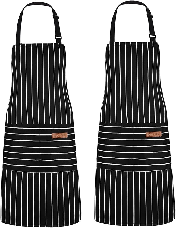 2Pack Adjustable Kitchen Apron for Women Men with 2 Pockets，Cotton-Polyester Blend Bib Aprons for Cooking,Baking by ZAIORD
