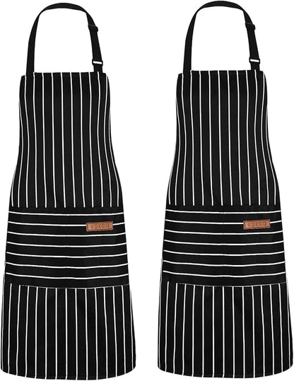 2Pack Adjustable Kitchen Apron for Women Men with 2 Pockets，Cotton-Polyester Blend Bib Aprons for Cooking,Baking by ZAIORD