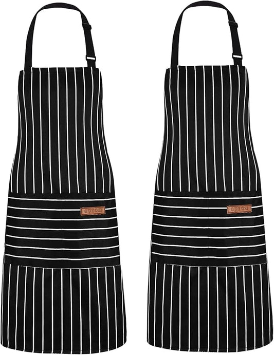 2Pack Adjustable Kitchen Apron for Women Men with 2 Pockets，Cotton-Polyester Blend Bib Aprons for Cooking,Baking by ZAIORD