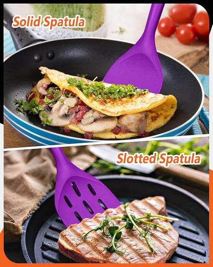 Pack of 2 Silicone Spatula, Non Stick Cooking Utensil Set, Wooden Handle Kitchen Turner for Baking Mixing Grilling Serving Food Heat Resistant (BERRY) - Image 5