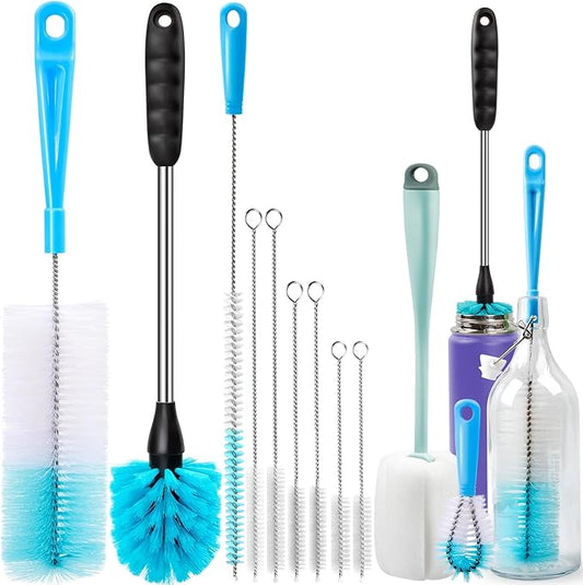 Holikme Bottle Brush Tube Cleaning Lab Set with Long Handle, Cup Cleaner for Washing Narrow Neck Beer Wine Decanter Pipes Lids Sinks Cap Covers, Green by Holikme