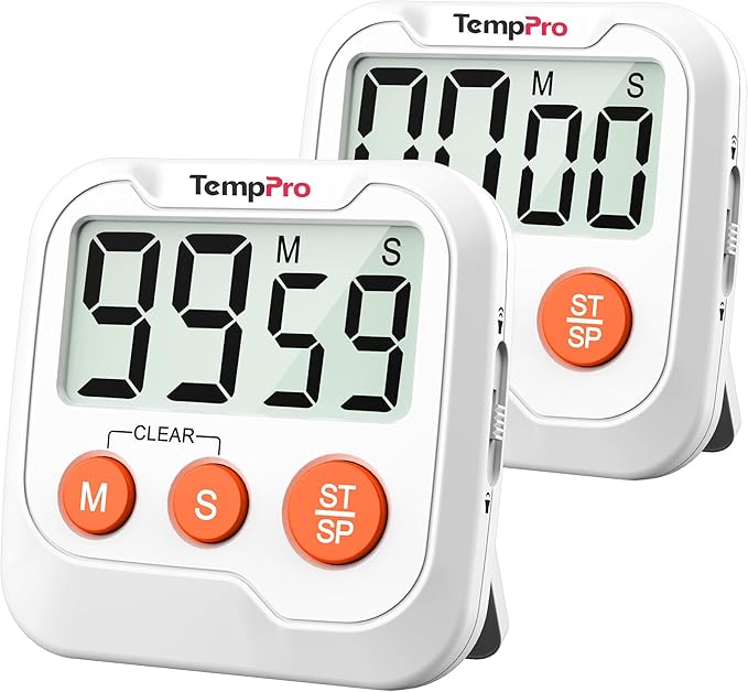 TempPro TM03 Digital Timer for Kids & Teachers, Kitchen Timers for Cooking with 2 Alarm Volume, Countdown Timer Stopwatch for Classroom Supplies, Exercise, Baking, Work, 2-Pack (Previously ThermoPro) by TempPro