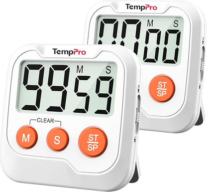 TempPro TM03 Digital Timer for Kids & Teachers, Kitchen Timers for Cooking with 2 Alarm Volume, Countdown Timer Stopwatch for Classroom Supplies, Exercise, Baking, Work, 2-Pack (Previously ThermoPro) by TempPro