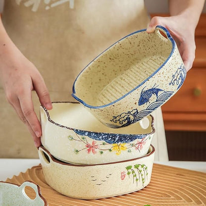Vintage Small Casserole Dish 6.7-inch Ceramic Square Baking Pan Lasagna Pan Bakeware With Handles for Oven Microwave Air Fryer (Square A)