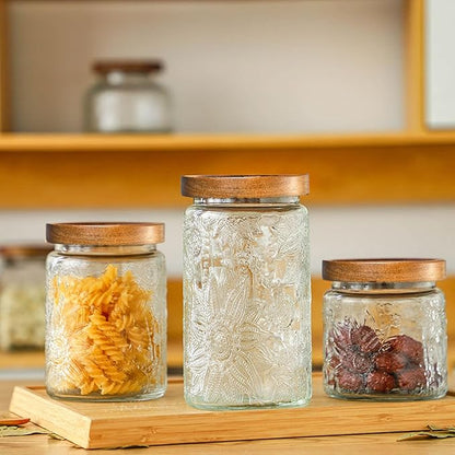 Adodeen 3-Pack 32oz Glass Jar With Airtight Lid,Kitchen Canisters For Countertop,Coffee Sugar Container Set,Pantry Glass Storage Containers For Flour,Candy,Loose Tea,Snack jar - Image 6