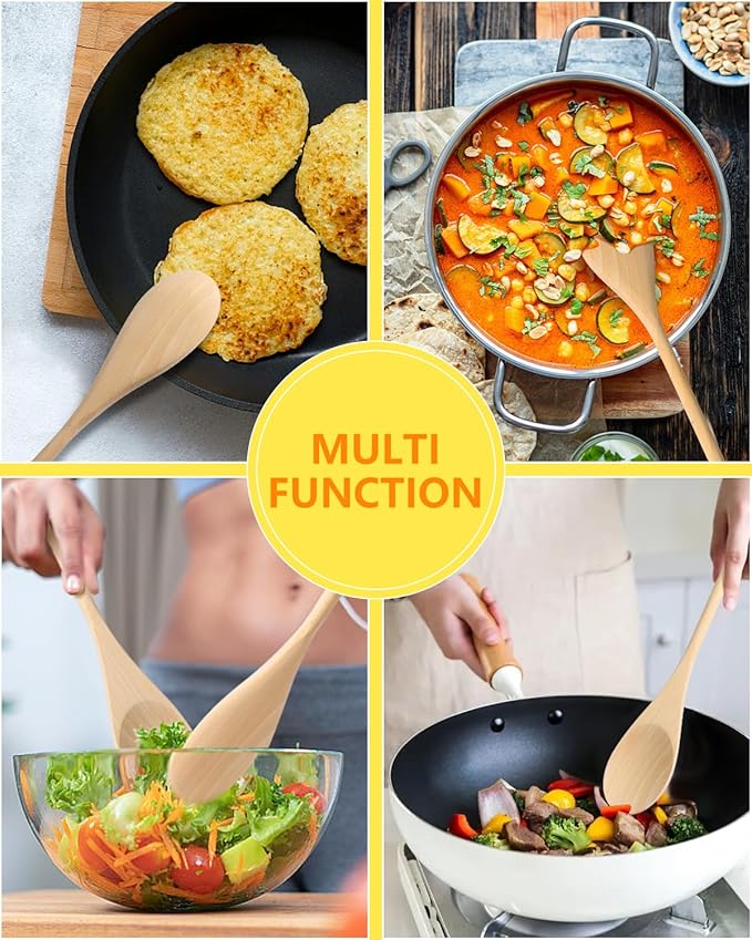 MORGLES 12 Pcs Wooden Spoons for Cooking, 12 Inches Soup Spoons for Eating, Mixing Stirring Tasting Food, Long Handle Wooden Kitchen Utensil for Cooking and DIY