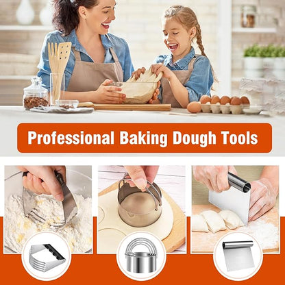 Stainless Steel Biscuit Cutter Set, Pastry Scraper and Dough Blender, Sturdy & Long-Lasting with Ergonomic Rubber Grip, Baking Dough Tools for Cooking Cookies and Donuts, Cakes, or Making Pancakes - Image 4