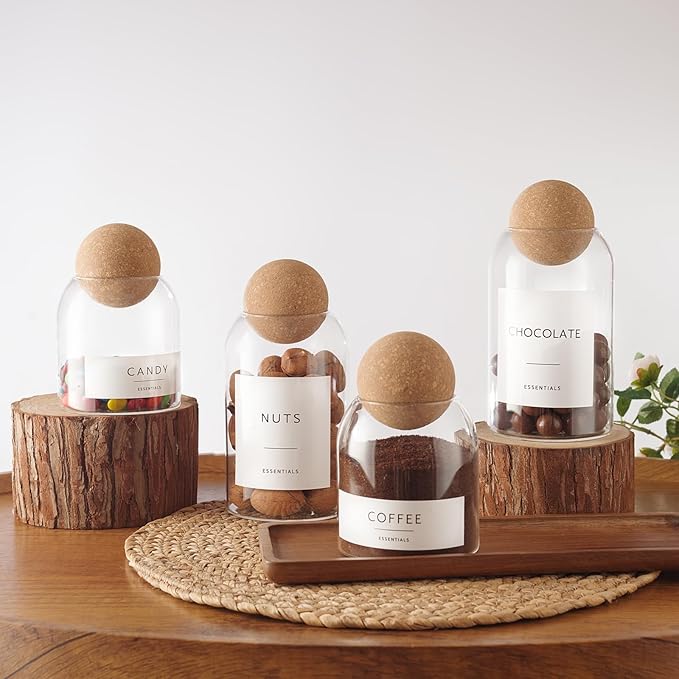 Coffee Sugar Tea Container Set, 3 Pack Glass Jars with Cork Lids, Apothecary Jars with Tray for Bathroom, Decorative Qtip and Cotton Ball Holder, Cute Display Jars for Coffee Bar (27oz) - Image 7